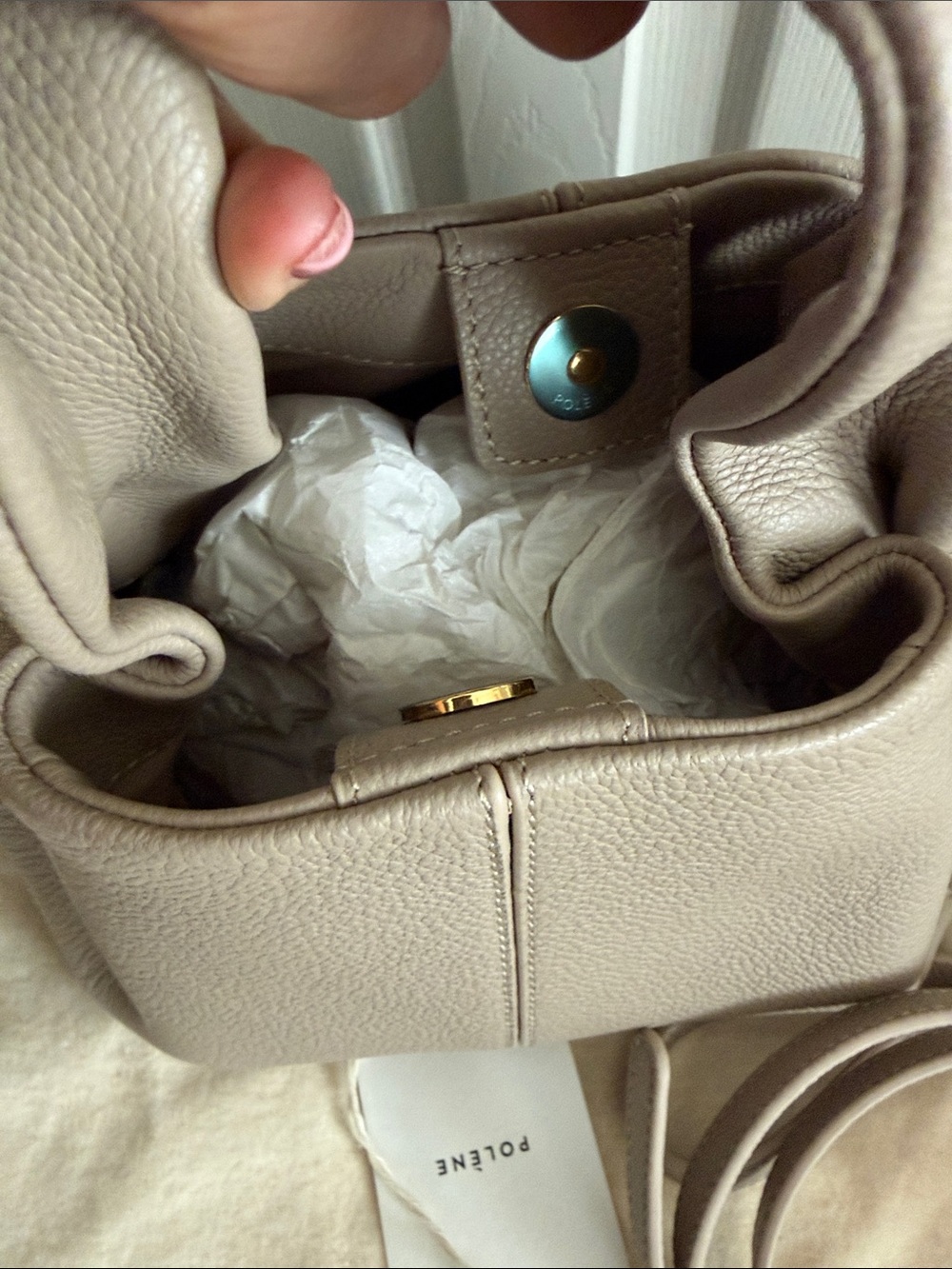 NWT Polene Neuf Mini Taupe Leather Handbag with Detachable Strap - Picture 12 of 12